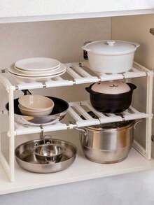 1pc Under Sink Organizer Rack, Kitchen Sink Storage Shelf, Countertop Oven Microwave Rack, Kitchen Storage And Organization - White - View 2