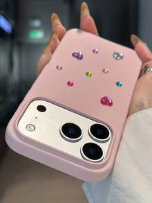 DIY 奢华 3D 贴纸高品质液态硅胶 TPU 手机壳，最新款兼容 17/17 Air/17 Pro/17 Pro Max，也适用于 16、15、14、13、12、11 Pro Max，触感柔软如橡皮擦，糖果色贴纸 DIY 手机壳，手工手机壳，精美礼品 - 粉色 - 查看 3