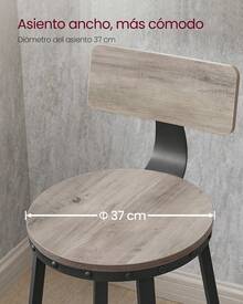 VASAGLE Taburete Alto Juego de 2 Taburetes Altos de Cocina con Respaldo Estructura de Acero Asiento de 73 cm de Altura Fácil Montaje Estilo Industrial Greige y Negro - Beis - Ver 8