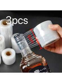 3 Roll Stretch Film Shrink Wrap Roll Non-Heated Bottle Sealer Easy To Use Bottle Packaging Supplies, Suitable For Bottle, Bottle, Jar Sealing Film