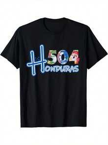 [Comfort Fit] Men's Honduras 504 Graphic T-Shirt - Black Cotton Casual Tee With Vibrant "HONDURAS" Print, Comfortable Fit For Casual Attire - Black - View 1