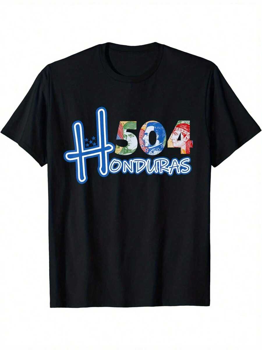 [Comfort Fit] Men's Honduras 504 Graphic T-Shirt - Black Cotton Casual Tee With Vibrant "HONDURAS" Print, Comfortable Fit For Casual Attire - Black - View 1