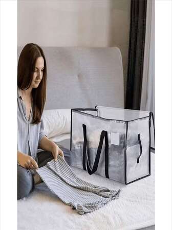 1 pieza Bolsa de almacenamiento de ropa transparente con cremallera y asa, organizador de armario impermeable para ropa, chaquetas de plumas, ropa interior, mantas, alfombras, juguetes, ideal para el hogar, la escuela, la residencia universitaria, picnics y viajes