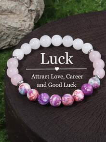 YAUKIA Imperial Jasper, White Jade And Rose Quartz Good Luck Bracelet, Natural Crystal Gemstones Attract Love And Career, Yoga Meditation Jewelry - Multicolor - View 1