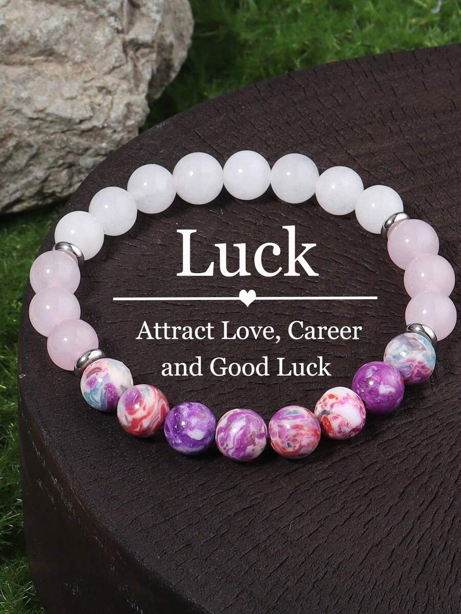 YAUKIA Imperial Jasper, White Jade And Rose Quartz Good Luck Bracelet, Natural Crystal Gemstones Attract Love And Career, Yoga Meditation Jewelry - Multicolor - View 1