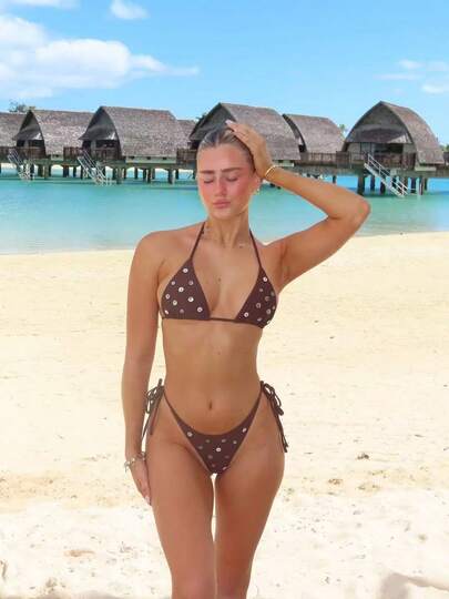 Swim Two Pieces Geometric Pattern Drawing Tropical Flower Print Casual Cute Elegant Sexy Bohemian Sash Bikini Beach Vacation Spring And Summer Season Women's Set Beach Wear Beach Women's Bikini