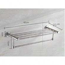 304 Stainless Steel Bathroom Double Towel Rail Rack Shelf Holder Wall Mounted 24-Inch Bath Towel Rack With Towel Bar - 銀子 - 查看 2