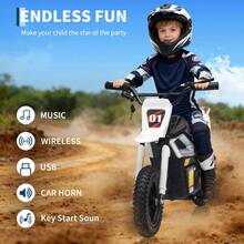 24V Ride On Motorcycle For Kids, 350w Mini Dirt Bike With Rear Wheel Suspension,13.67 MPH Max Speed, 12 Miles Range,Twist Grip Throttle, Built-In Music,And Comfortable Leather Seats - trắng - Xem 7