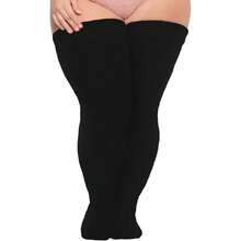 Plus Size Thigh High Socks For Thick Thighs Women- Thigh Highs Widened Extra Long Thick Knit Socks,28431939 - 黑色 - 查看 1