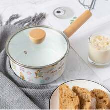 Cratiță cu o singură mâner, mini-cratiță din fontă de 16 cm/18 cm/20 cm, oală mică de gătit de uz casnic, compatibilă cu aragazul cu inducție, oală pentru tăiței de bucătărie, oală pentru lapte, oală pentru sos, oală de gătit acoperită, potrivită pentru fierberea laptelui, gătitul tăițeilor, încălzirea supei, prepararea sosurilor etc. - Culoare aleatorie - Vizualizare 6