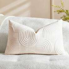 1/2 Pcs Plush Plush Decorative Throw Pillow Cover, Geometric Quilted Cushion Cover, Fluffy Soft Solid Color Rectangular Pillow Sham - Beige - View 10