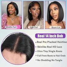 Rosslyn Straight Human Hair Wigs Bob 1b Black Wig 5x5 13x6 Hd Lace Frontal Wig Bleached Knoted Baby Hair Pre Plucked Flash - 13x4 - View 7