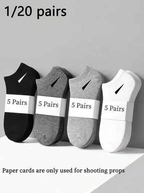 1/20 Pairs Neutral Black, White, Gray Invisible Socks, Unisex Sports Socks, Breathable Sweat-Absorbent Simple & Comfortable For Daily Wear