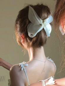 Women's Elegant Chic Minimalist Casual Butterfly Net Claw Clip, Suitable For Daily Use, Home, School, Beach, Office, Party, Holiday, Birthday Gift, Back To School, New Year, Valentine's Day, Mother's Day, Wedding, Music Festival, Graduation Fall Winter Hair Clip Hair Accessories For Women Bows For Vacation Outfits Woman - 白色 - 查看 1