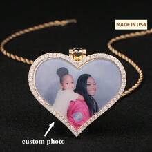 1 Personalized Photo Heart-Shaped Necklace - Synthetic Gemstone Custom Color Design, Gold Toned Chain And Sparkling Crystal, Elegant And Luxurious Jewelry Gift, Suitable For Christmas, Mother's Day, Birthdays, Anniversaries, High-Quality Exquisite Jewelry, Holiday Accessories - Nhiều màu - Xem 1