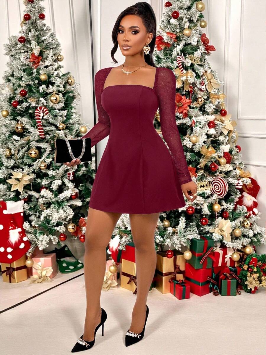 AIJ Fustă mini Amarilo pentru femei, pentru petrecere/întâlniri, cu spate decolteu, rochie sexy de ziua de naștere. Ținută de petrecere de Crăciun - Burgundia - Vizualizare 1