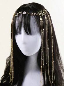 Tassel Charm Flower Decor Hair Clip With Chain Party Bow Carnival Head Jewelry Head Pieces Jewelry, School Stuff, Jewellery For Women - 金色 - 查看 2