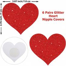 6 Pairs Glitter Heart Pasties Covers Valentine's Day Supply For Women Rave Party - 紅色 - 查看 3
