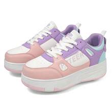 Pattini a rotelle per ragazze/adolescenti/studenti, scarpe da pattinaggio sportivo all'aperto a 4 ruote, regalo di compleanno/Natale per donne - Rosa - Visualizzare 2