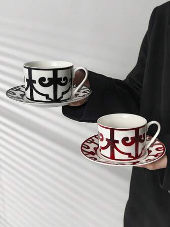 1 set Retro Line keramisk kaffekopp och fat, hushållsfrukostmjölk havregrynskopp, brödfat, kontorsvattenkopp, afternoon tea latte art-kopp, juicedryckeskopp, parvattenkopp, julklappsmugg för familj och vänner