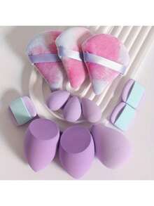12 Piece Multifunctional Cosmetic Sponge Puff Set, Suitable For Perfect Mixing Of Liquid, Face Cream And Powder, Latex Free, Dry Wet Foundation Make-Up, Contour And Highlight Sponge, With Mini Air Cushion Puff Suitable For All Skin Types - Multicolor - View 4