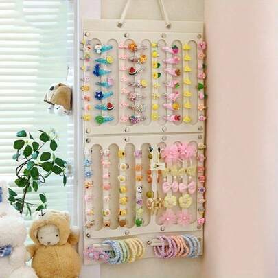 Large Capacity Hanging Organizer, Felt Wall Mounted Storage Bag Designed For Women's Scrunchies, Headbands And Jewelry, Perfect Bedroom Or Bathroom Wall Decor That Blends With Modern Fashion Interiors; Crafted From Durable Felt With Multiple Soft Compartments, Provides Space Saving Organization For Clips, Bands, Scarves And Small Personal Accessories, Easy To Mount On Hooks Or Nails, Stylish Neutral Tones That Complement Chic Dressing Tables And Closets, A Practical Gift For Fashion Lovers Seeking Tidy Storage And Clutter Walls