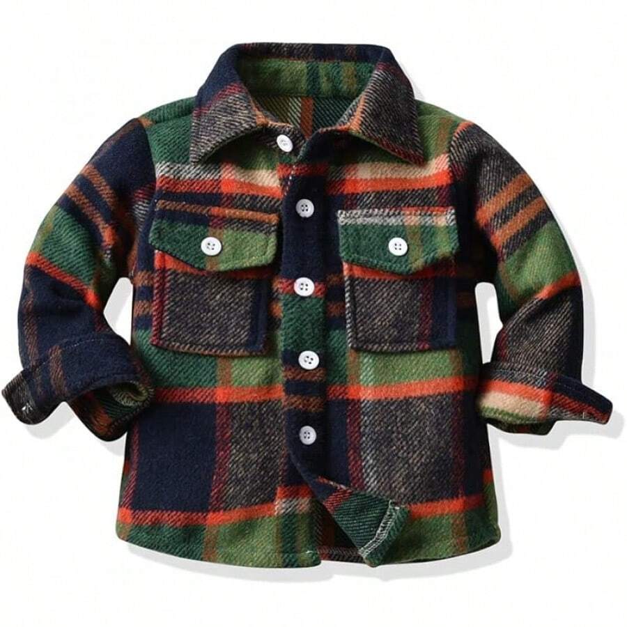Sobrisah Toddler Big Boys Plaid Button-Down Jackets Kids Flannel Checked Tartan Tops Fall Winter Outcoats - Dark Green Plaid - View 1