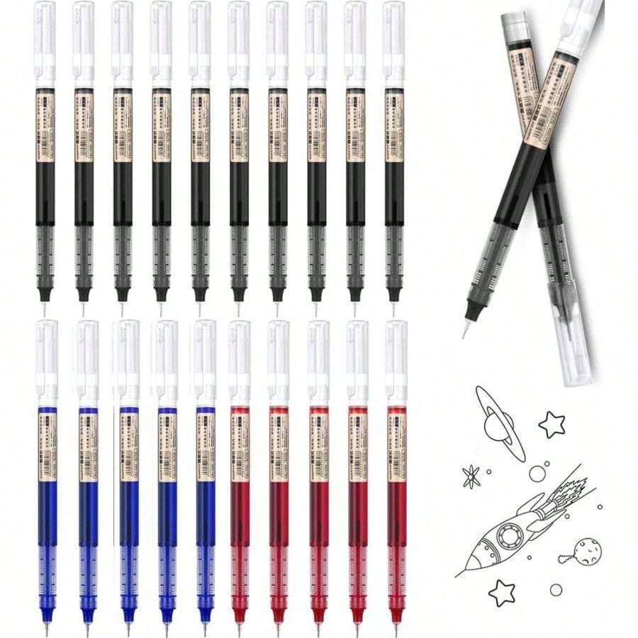 20 Pcs Bolígrafo de Gel 0.5mm Pluma Tinta Liquida Bolígrafos de Gel de Punto Fino Bolígrafos Gel Punto Fino Un Marcador Que Escribe Suavemente y No Rompe la Tinta Negro Rojo Azul - NegroRojoAzul - Ver 1
