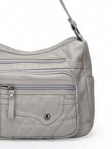 Sac à épaule en cuir vintage pour femme, sac bandoulière multi-poches, grand sac à main de mode, nouveau sac fourre-tout messager - Gris - Voir 6