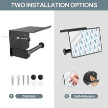 Toilet Paper Holder With Phone Shelf, Self Adhesive Aluminum Tissue Roll Dispenser For Mega Roll, Wall Mounted Toilet Paper Roll Holder For Bathroom - màu đen - Xem 3