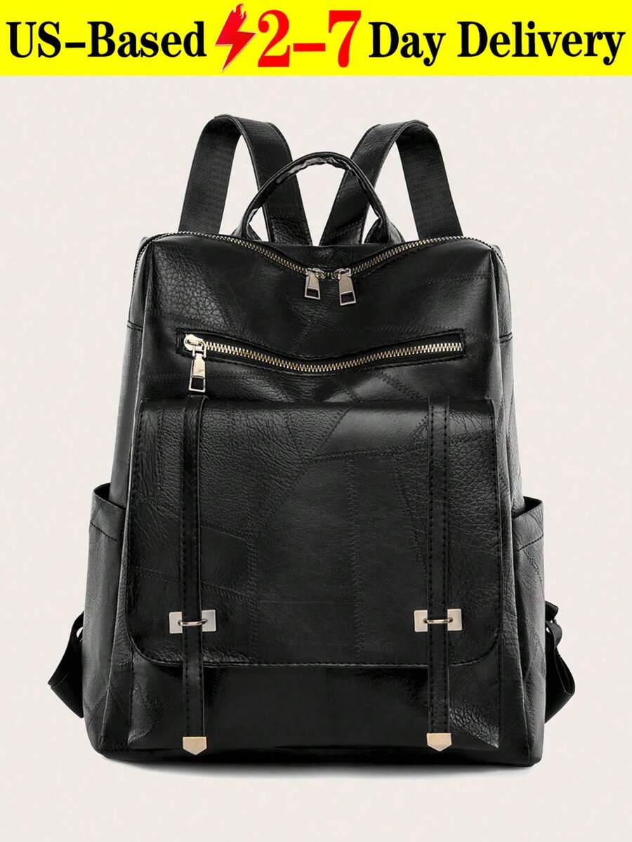 Lightweight,Anti Theft Tassel Decor Flap Backpack New-Design Women's Backpack Large Capacity School Bag Quality PU Leather Ladies Travel Backpack,Women's Backpack Soft PU Leather Large Capacity Tassel Pendant Outdoor Travel Shoulder Bag Casual Handbag Daypack - 黑色280 - 查看 1