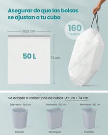 SONGMICS Bolsas de Basura, 50 L Bolsas de Basura con Cordones, Juego de 160, Código K, Blanco Crema - Blanco - Ver 2
