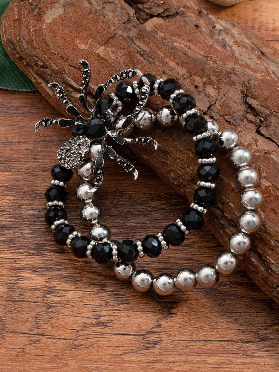 1pc Unique Edgy Dark Spider Beaded Bracelet For Women - Multicolor - View 1