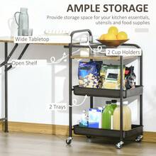 HOMCOM Rolling Kitchen Cart, Serving Cart With Folding Table, 2 Shelves, Wheels And Adjustable Pads For Kitchen And Dining Area On Site. - 1 - View 4