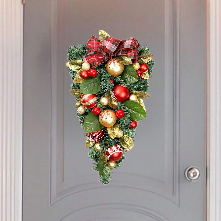 Christmas Teardrop Swag With Balls Creative Artificial Vine Swag For Mantle Fireplace Decor - Multicolor - View 1