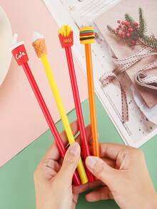 4pcs Creative French Fries, Soda, Burger, Ice Cream Themed Neutral Pens, Cute Stationery Student Ballpoint Pens, Cartoon Office Signing Pens - Multicolor - View 2