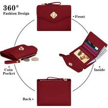 - Portafolios pequea para mujer de piel sinttica con bloqueo RFID, Rojo, Minimalista - Rojo - - Ver 4