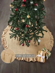 Elegantes und stabiles beiges Baumwoll-Rüschen-Weihnachtsbaum-Kleid, geeignet für Heim- und Partydekorationen, runder Weihnachtsparty-Teppich, geeignet für die Innenraumdekoration von Häusern im Herbst und Winter - Khaki - Übersicht 1