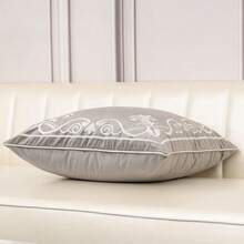 European Floral Pillow Cover 20x20 Inch Luxury Velvet Embroidered Decorative Throw Pillow Cover For Couch Bedroom Living Room Grey And White - 灰色 - 查看 4