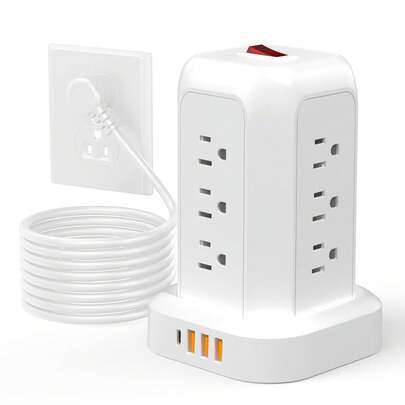 1pc Surge Protector Power Strip Tower With USB C Port (PD18W), 10FT Extension Cord With 12 AC Outlets 5 USB Charging Ports, Power Strip Surge Protector Tower For Home Office Dorm Room