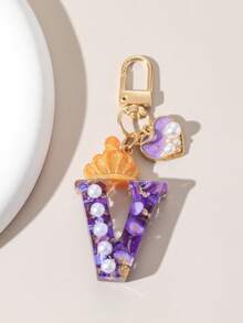 1pc Resin Initial Keychain With Crown & Pearl Pendant, Gift For Women - Letter Initial Keychain With Lobster Clasp, Suitable For Handbag, Backpack, Car Keys Decor, Halloween, School, Car Accessories, Cute Gothic Y2K