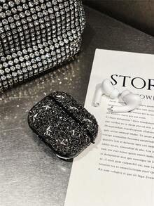 1pc Black Metal Pentagram Punk Style Rhinestone Bluetooth Earphone Protective Case For AirPods - Grey - View 4