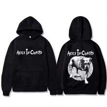 Alice In Chains Graphic Print Hoodie Men Women Casual Fleece Cotton Pullover Hoodies Male Vintage Ho - 黑色2 - 查看 1