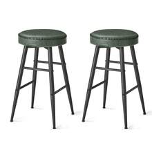 VASAGLE EKHO Collection - Set Of 2 Bar Stools, Kitchen Stools, Breakfast Stools, With Stitching, 63 Cm High, Dining Chair, Easy Assembly, Caramel Brown - Dark Green - View 12