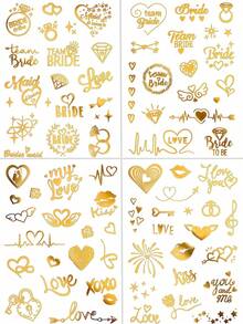4 Sheets Golden Kiss Tattoos With Love Fireworks Diamond Ring Tattoos Glitter Temporary Bachelorette Tattoos For Women Valentine's Day Decorations Cosplay Party Favor - Gold - View 3