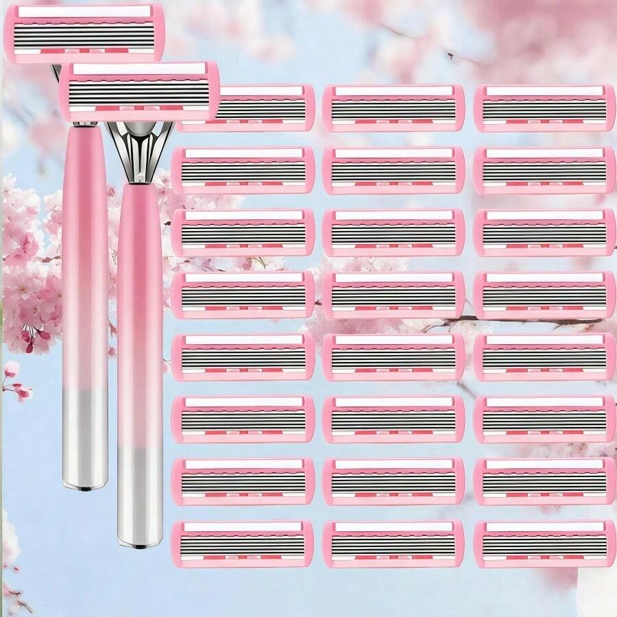 男女通用手动脱毛剃刀，光滑无痛，适用于腿部和腋下 | 不锈钢脱毛器 | 无油美容配件 | 新年、情人节及其他节日的完美礼物 - 粉色 - 查看 1
