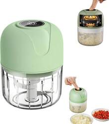 Mini USB Rechargebale Electric Garlic Grinder,  Portable Veggie Press Chopper, 250ML Garlic Mincer For Onions, Peppers, Tomatoes, Kitchen Electric Shredder - Green - View 1