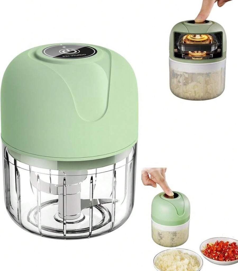 Mini USB Rechargebale Electric Garlic Grinder,  Portable Veggie Press Chopper, 250ML Garlic Mincer For Onions, Peppers, Tomatoes, Kitchen Electric Shredder - Green - View 1