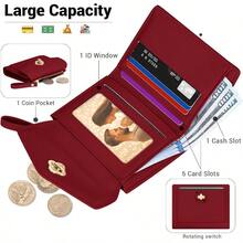 - Portafolios pequea para mujer de piel sinttica con bloqueo RFID, Rojo, Minimalista - Rojo - - Ver 2