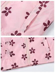 Toddler Girls 1-8Y Pink Floral Print Hooded Windbreaker Jacket Full Zip Lightweight Outdoor Casual Daily Coat For Spring Fall - 粉色 - 查看 6